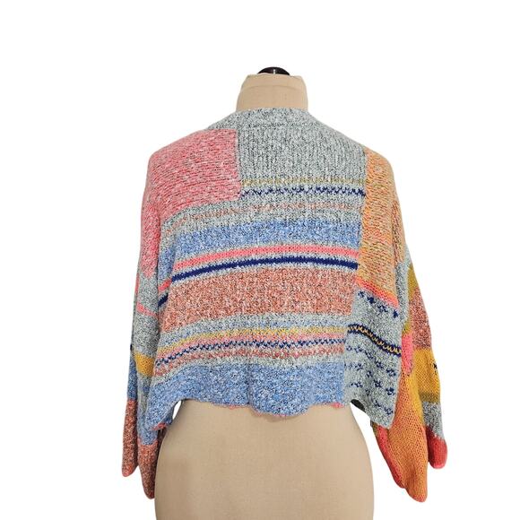 Sincerely Jules Sweater Colorful Boho Chunky Knit Cropped Womens Medium Oversize - Picture 2 of 14